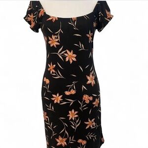 Billabong Black Dress with Orange Floral Design
